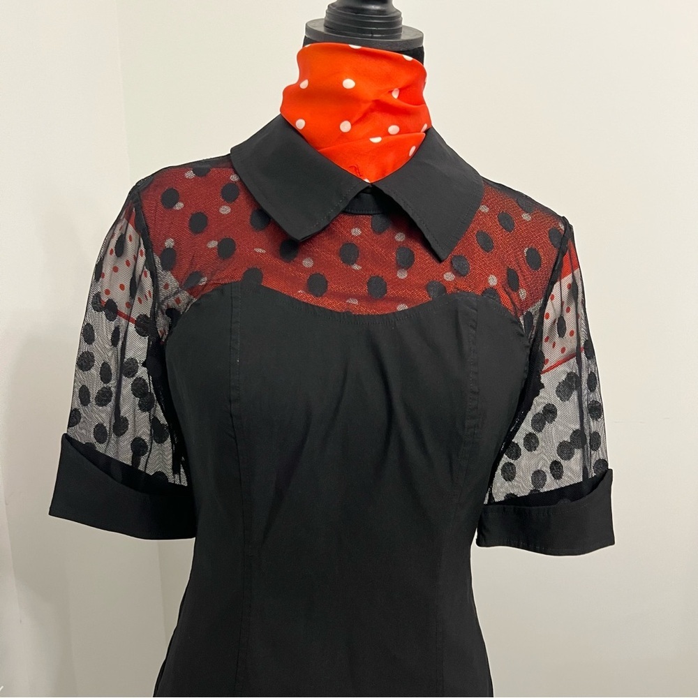 NWT Black Dress with Sheer Polka Dot Neckline & Sleeves - M - Picture 8 of 9